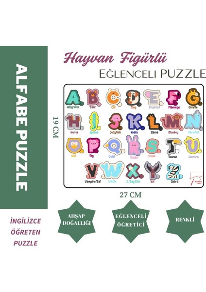 Hayvan Figürlü Ingilizce Alfabe Yapboz Puzzle, Eğitici Yapboz Puzzle,