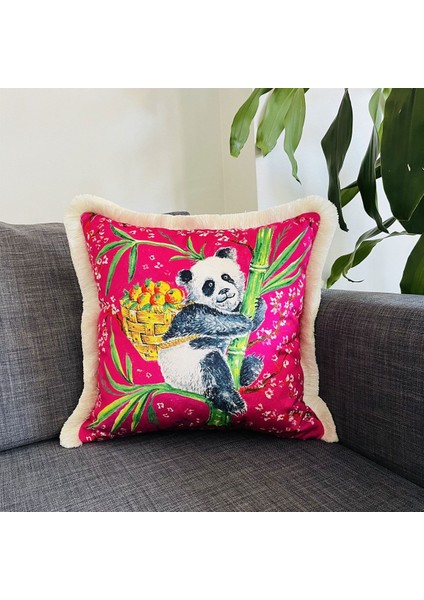 Dekoratif Panda Desenli Pembe Kadife Kırlent Kılıfı ( 45 x 45 ) fiyatları