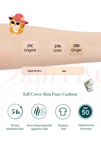 Özel Tasarım Gün Boyu Kalıcı Mat Cushion CLIO Kill Cover Skin Fixer Cushion 21N Linen Luxury Koshort