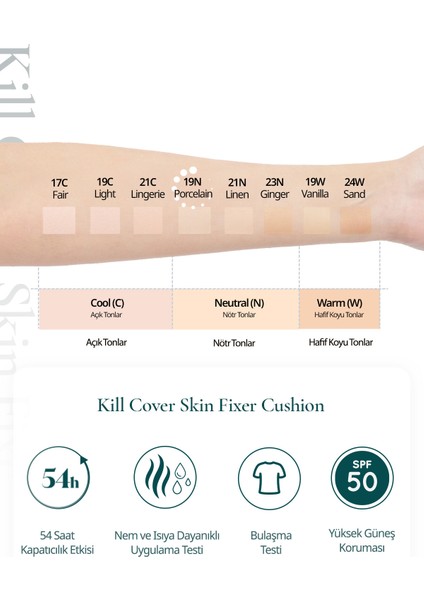 Gün Boyu Kalıcı Mat Cushion Fondöten CLIO Kill Cover Skin Fixer Cushion (19N Porcelain) SPF50+ PA+++