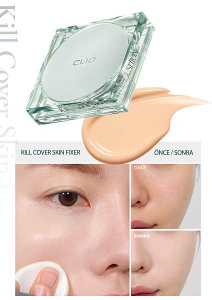 Gün Boyu Kalıcı Mat Cushion Fondöten CLIO Kill Cover Skin Fixer Cushion (23N Ginger) SPF50+ PA+++