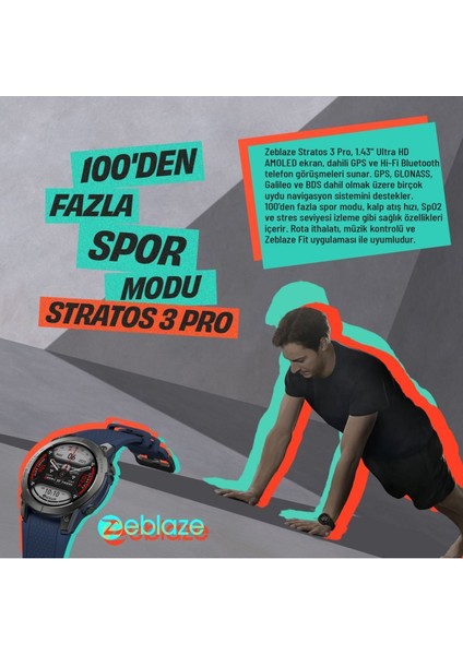 Stratos 3 Pro Black Akıllı Saat - Siyahı, Dayanıklı Gövde, Çoklu Spor Modları