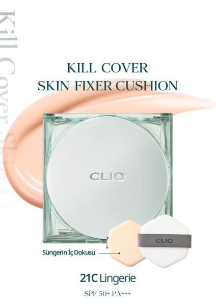 Gün Boyu Kalıcı Mat Cushion Fondöten CLIO Kill Cover Skin Fixer Cushion (21C Lingerie) SPF50+ PA+++