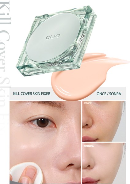 Gün Boyu Kalıcı Mat Cushion Fondöten CLIO Kill Cover Skin Fixer Cushion (21C Lingerie) SPF50+ PA+++