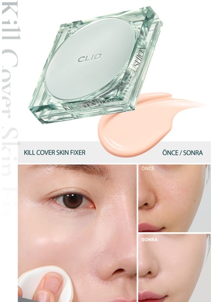 Gün Boyu Kalıcı Mat Cushion Fondöten CLIO Kill Cover Skin Fixer Cushion (19C Light) SPF50+ PA+++