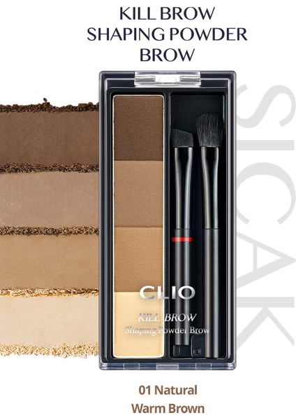Sıcak Alt Tonlu Kaş Farı Paleti CLIO Kill Brow Shaping Powder Brow (01 Natural Warm Brown)