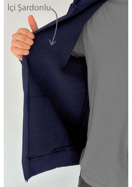 Erkek Premium Kumaş Üç Iplik Şardonlu Kapşonlu Tek Üst Reu-01 Lacivert modelleri