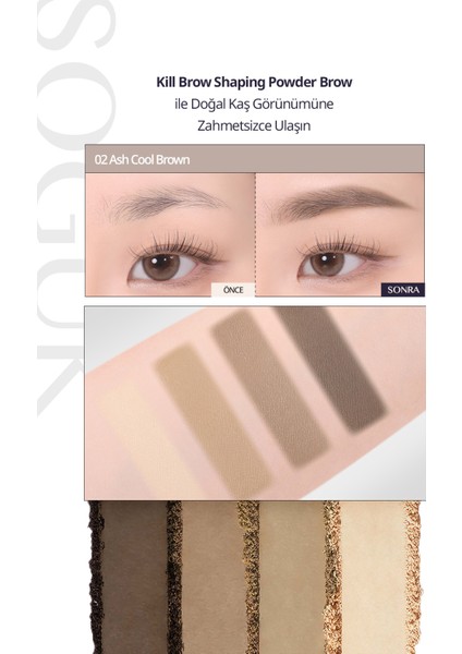 Soğuk Alt Tonlu Kaş Farı Paleti CLIO Kill Brow Shaping Powder Brow (02 Ash Cool Brown