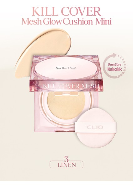 Yoğun Nem ve Işıltı Veren Cushion CLIO Kill Cover Mesh Glow Cushion Mini (3 Linen) SPF50+ PA++++