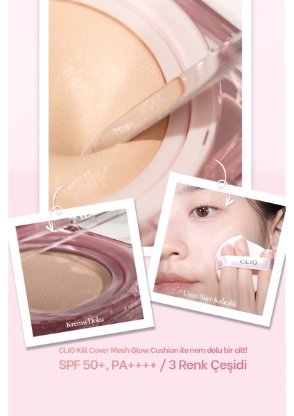 Yoğun Nem ve Işıltı Veren Cushion CLIO Kill Cover Mesh Glow Cushion Mini (3 Linen) SPF50+ PA++++ fırsatları
