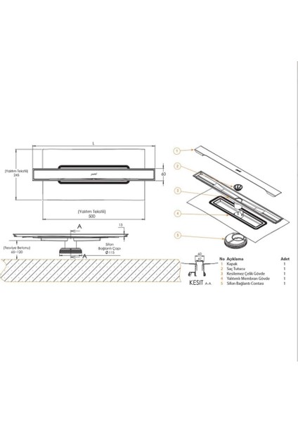 Galata A 60 cm Yandan Çıkışlı Duş Kanalı modelleri