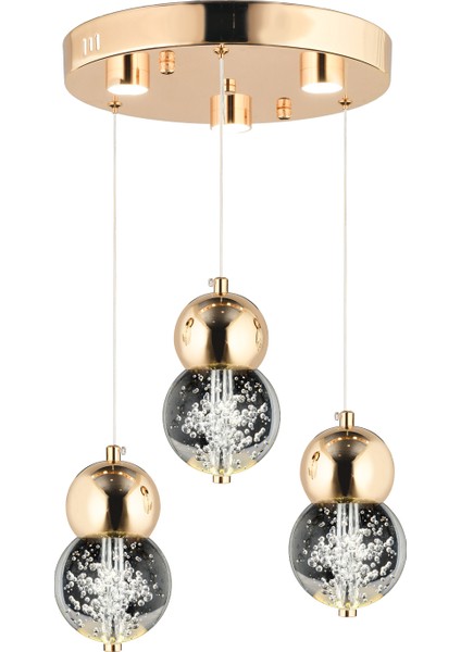 Sasha 3'lü Yuvarlak 3 Renkli 48 Watt Gold Kristal Ledli Modern Oturma Odası Salon Sarkıt Avize modelleri