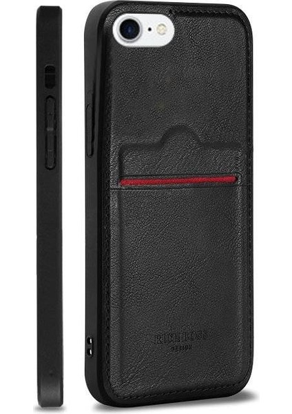 Apple iPhone 8 Kartlıklı Rich Boss Lüx Deri Kılıf Siyah