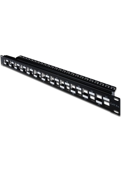 24 Port Boş Patch Panel, Zırhlı/Zırhsız Keystone Jack Takılabilir, 1U Yüksekliğinde, Port&#039;ların Yerleşimi Zikzaklı, RAL 9005 renk