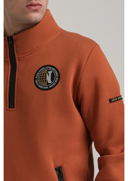 Dik Yaka Kiremit Slim Fit Full-Zip Sweatshirt 24FWM64083