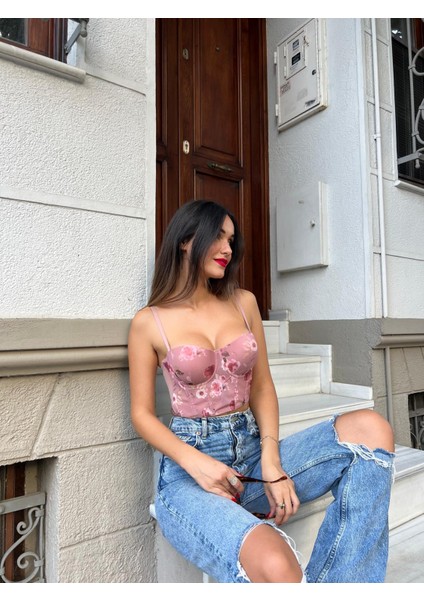 Sparkle and Glimmer Chloen Pink - Feminen Dantelli Pembe Bralet Külot Takımı