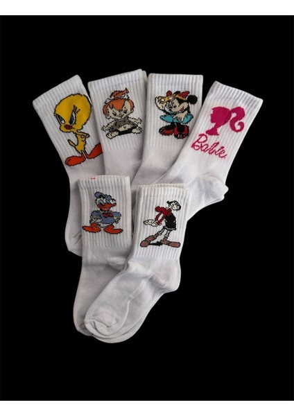 6 Çift Çocuk Kids Karakterli Neşeli Kolej Tenis Çorap