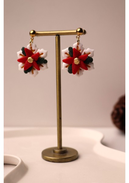 Polimer Kil El Yapımı Kar Tanesi Poinsettia Atatürk Çiçeği Noel Yeni Yıl Hediyesi Kadın Beyazküpe Kış Küpesi fırsatları