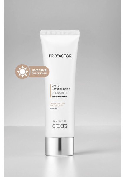 Kapatıcı Renkli Güneş Kremi Cre'ars Profactor Latte Sunscreen SPF50+/PA++++ (Natural Beige)