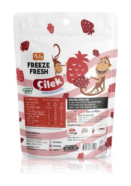 Pol's Freeze Fresh Kukuli Çilek 15 g x 7 Adet Freeze Dry Dondurularak Kurutulmuş Meyve