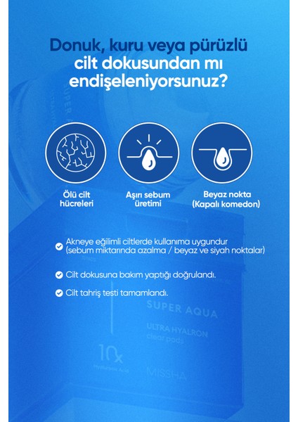 Peeling Etkili Nemlendirici Cilt Bakım Pedi - Missha Super Aqua Ultra Hyalron Clear Pads