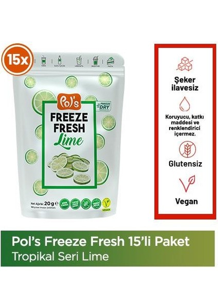 Freeze Fresh Lime 20 g x 15 Adet Freeze Dry Dondurularak Kurutulmuş Meyve