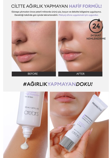 Suya Dayanıklı Ağırlık Yapmayan Güneş Kremi Cre'ars Profactor Waterproof Sunscreen SPF50+/PA++++