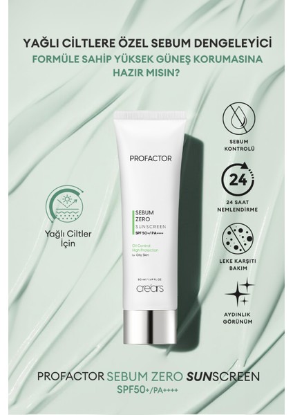 Mat Bitiş Sunan Suya Dayanıklı Güneş Kremi Cre'ars Profactor Sebum Zero Sunscreen SPF50+/PA++++