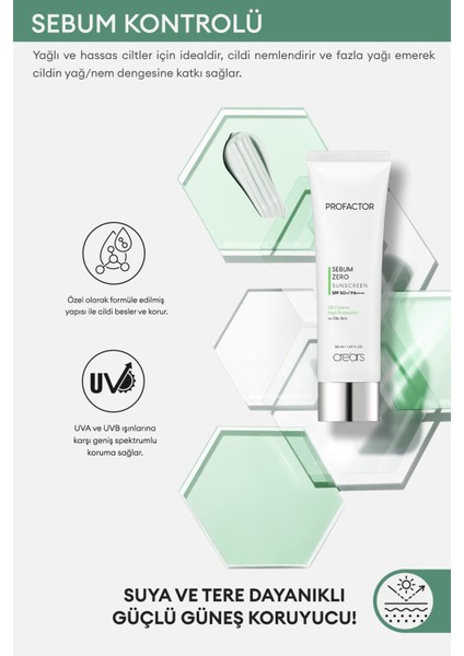 Mat Bitiş Sunan Suya Dayanıklı Güneş Kremi Cre'ars Profactor Sebum Zero Sunscreen SPF50+/PA++++
