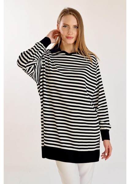 5345 Çizgi Polo Yaka Kazak Siyah