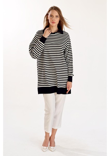 5345 Çizgi Polo Yaka Kazak Siyah fiyatları