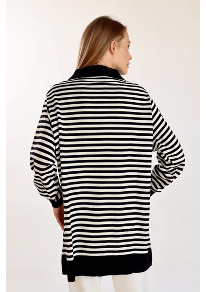 5345 Çizgi Polo Yaka Kazak Siyah indirimleri