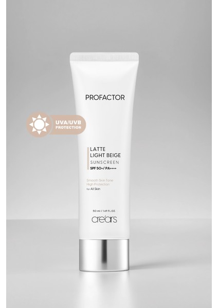 Kapatıcı Renkli Güneş Kremi Cre'ars Profactor Latte Sunscreen SPF50+/PA++++ (Light Beige)
