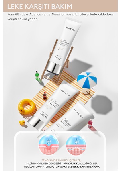 Kapatıcı Renkli Güneş Kremi Cre'ars Profactor Latte Sunscreen SPF50+/PA++++ (Light Beige)