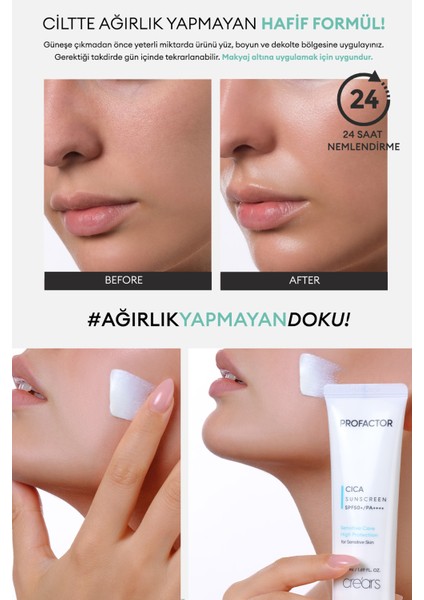 Hassas Cilt Tipleri için Cica İçerikli Güneş Kremi Cre'ars Profactor Cica Sunscreen SPF50+/PA++++