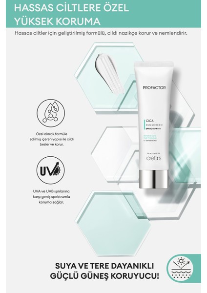 Hassas Cilt Tipleri için Cica İçerikli Güneş Kremi Cre'ars Profactor Cica Sunscreen SPF50+/PA++++