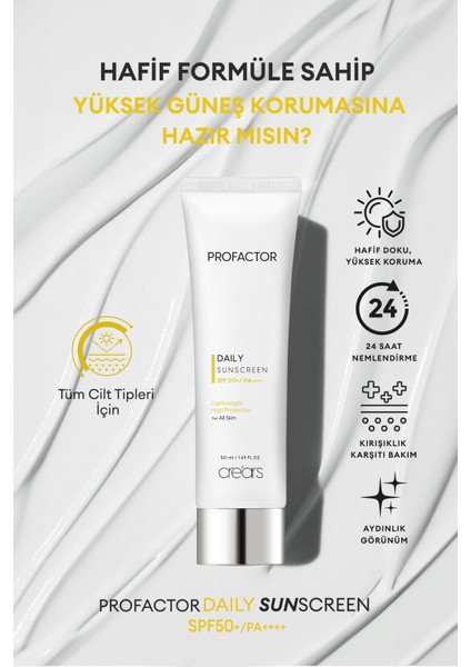 Günlük Kullanıma Uygun Hafif Dokulu Güneş Kremi Cre'ars Profactor Daily Sunscreen SPF50+/PA++++