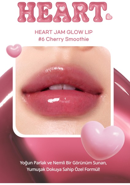 Yoğun Nemlendirici, Parlak Bitişli Balm PERIPERA Heart Jam Glow Lip (6 Cherry Smoothie)