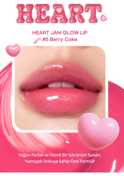 Yoğun Nemlendirici, Parlak Bitişli Balm PERIPERA Heart Jam Glow Lip (5 Berry Coke)