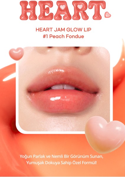 Yoğun Nemlendirici, Parlak Bitişli Balm PERIPERA Heart Jam Glow Lip (1 Peach Fondue)