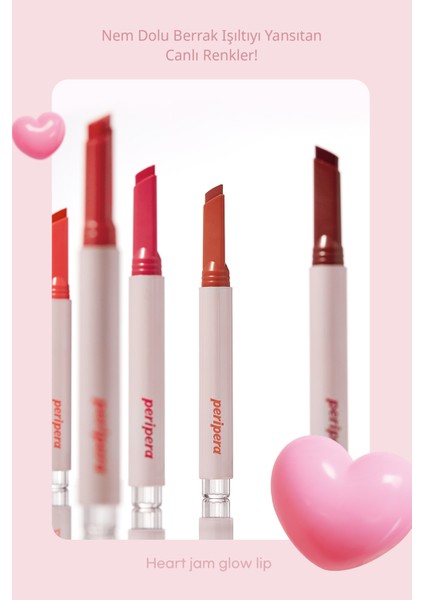 Yoğun Nemlendirici, Parlak Bitişli Balm PERIPERA Heart Jam Glow Lip (1 Peach Fondue)