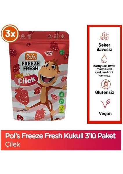 Freeze Fresh Kukuli  Çilek 15 g x 3 Adet Freeze Dry Dondurularak Kurutulmuş