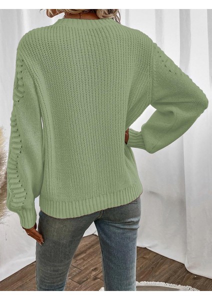 Selanik Örgü Kol Motifli Bisiklet Yaka Mint Triko Kazak fırsatları