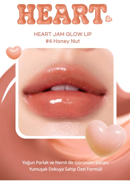 Yoğun Nemlendirici, Parlak Bitişli Balm PERIPERA Heart Jam Glow Lip (4 Honey Nut)