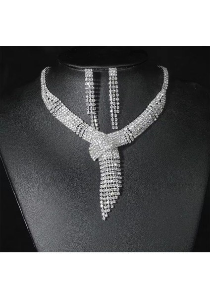 Gümüş Kaplama Taşlı Tasarım Kolye Küpe Takı Seti PS3701 fiyatları