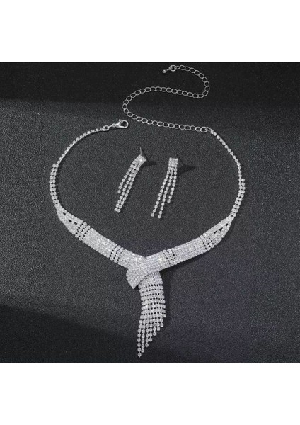 Gümüş Kaplama Taşlı Tasarım Kolye Küpe Takı Seti PS3701 modelleri