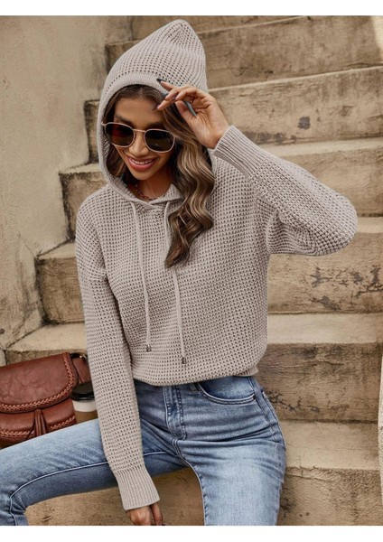 Triko Kapüşonlu Uzun Kollu Yuvarlak Yaka Taş Kazak fiyatları