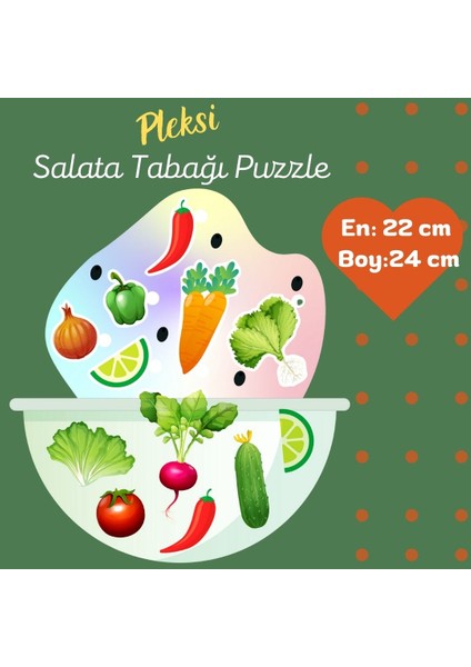 12 Parçalı Pleksi Puzzle, Sebze Tabağı Yapboz Puzzle