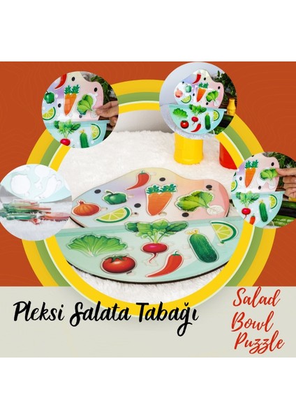 12 Parçalı Pleksi Puzzle, Sebze Tabağı Yapboz Puzzle