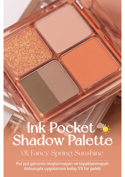 Mat, Parıltılı Tonlarda 5'li Far Paleti PERIPERA Ink Pocket Shadow Palette(01 Fancy Spring Sunshine)